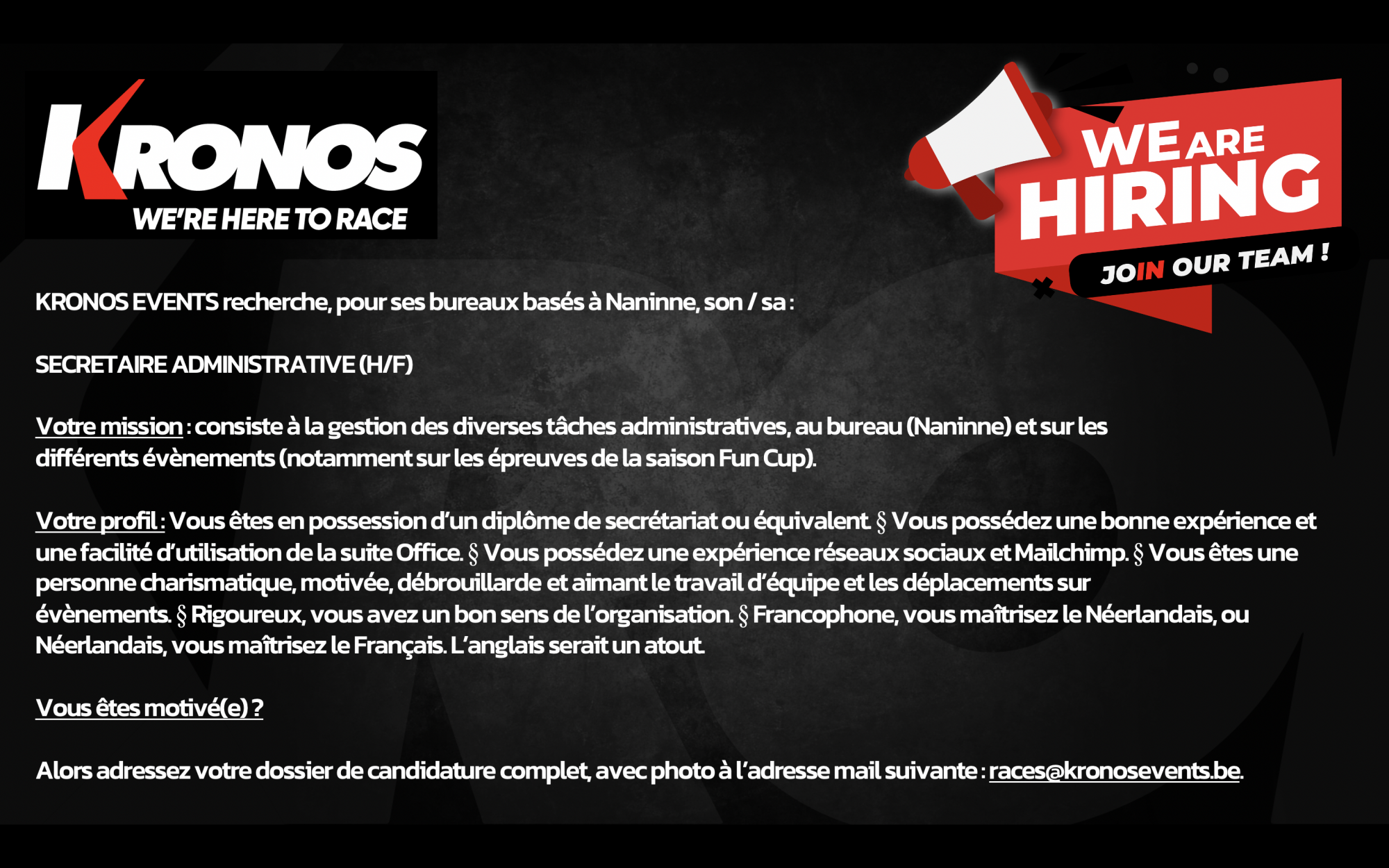 image 1 - Et si vous rejoigniez l'équipe de Kronos Events ?